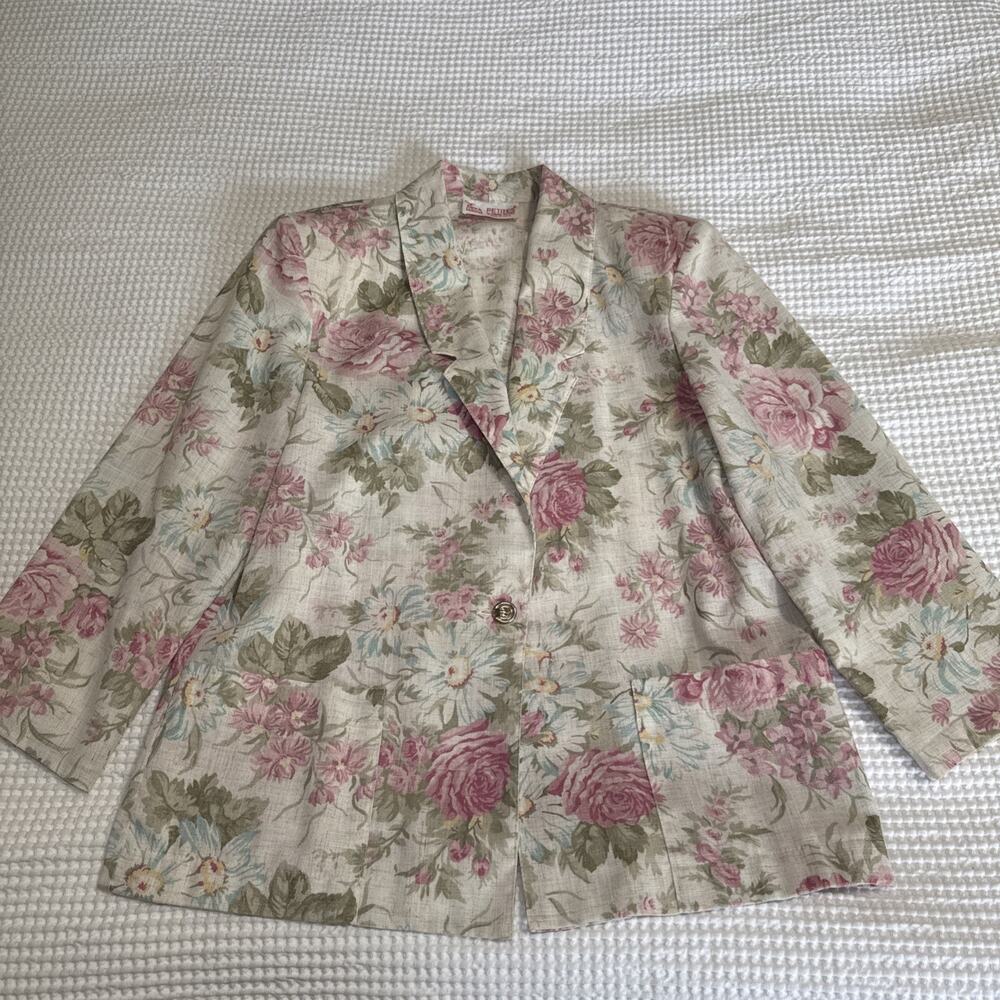 Floral Blazer Garden Jacket Block Island Womens 16 P Cottagecore Made USA Vtg
